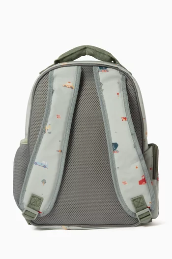 Transportation-print Backpack in Cotton Canvas