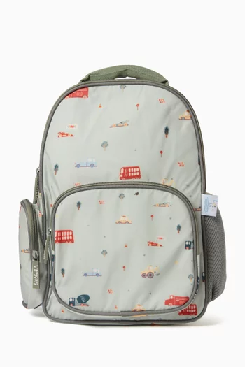 Transportation-print Backpack in Cotton Canvas