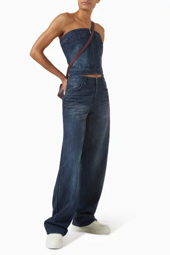 Zip Strapless Top in Denim