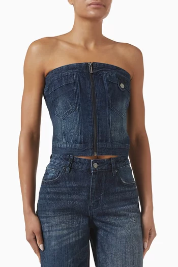 Zip Strapless Top in Denim