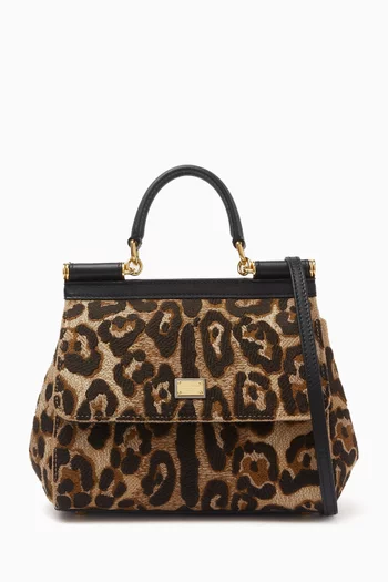 Medium Sicily Top Handle Bag in Leopard-printed Leather
