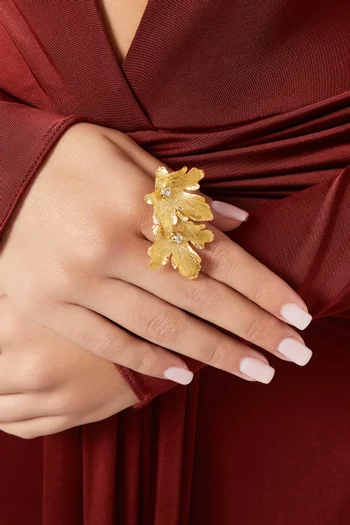 Mystic Vine Leaf Ring in 24kt Gold-plated Metal