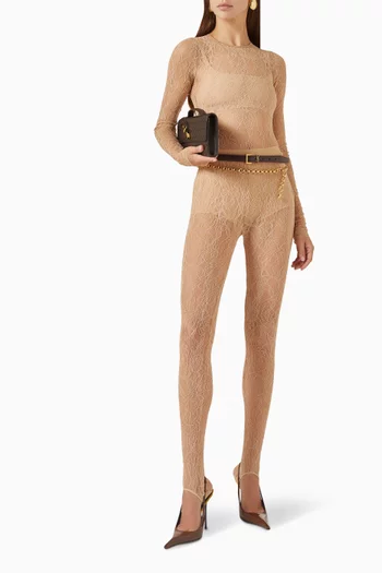 لغينغز بأشرطة أسفل القدم دانتيل شفاف