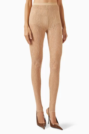 لغينغز بأشرطة أسفل القدم دانتيل شفاف