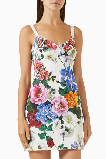 Peony-print Mini Dress in Cotton