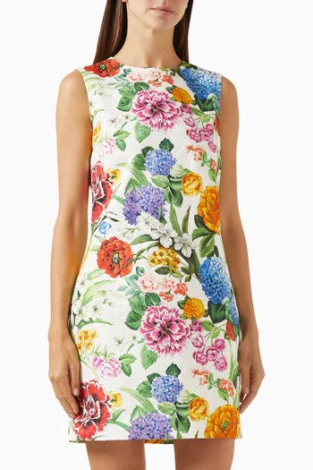 Floral-print Mini Dress in Stretch-cotton