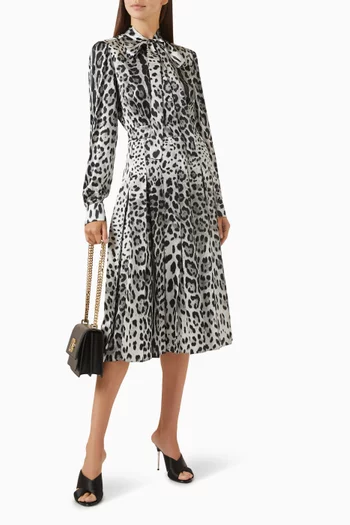 Leopard-print Bow Midi Dress in Silk