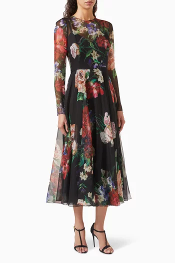Floral-print Midi Dress in Chiffon-silk