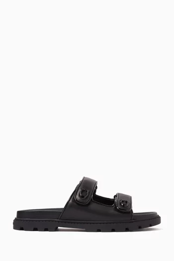 Sculpted C Slide Sandals in Leather
