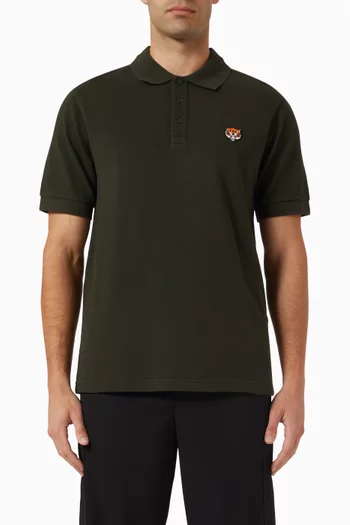 Happy Tiger Embroidered Slim-fit Polo T-shirt in Cotton