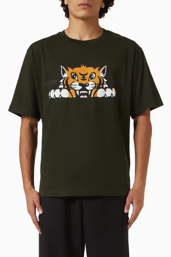 Happy Tiger Oversized T-shirt in Cotton Jersey