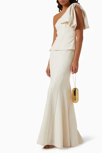 One-shoulder Peplum Dress in Stretch-crepe