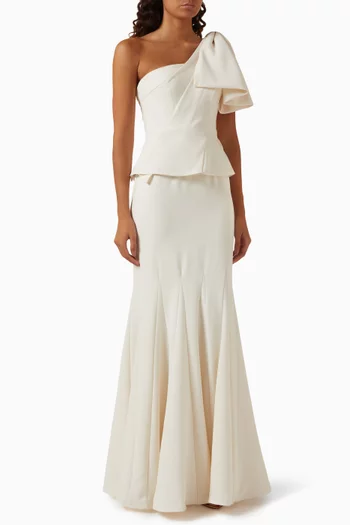 One-shoulder Peplum Dress in Stretch-crepe
