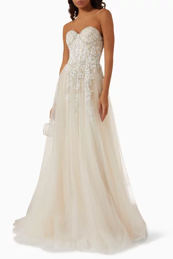 Floral Embellished Bridal Gown in Tulle