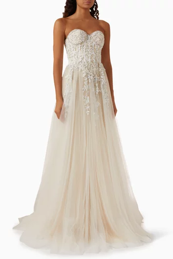 Floral Embellished Bridal Gown in Tulle