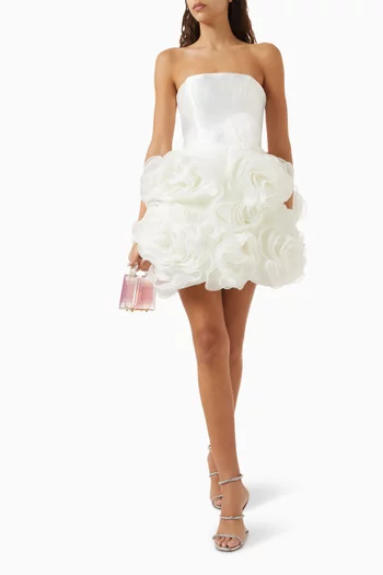 Floral-appliqué Mini Dress in Taffeta