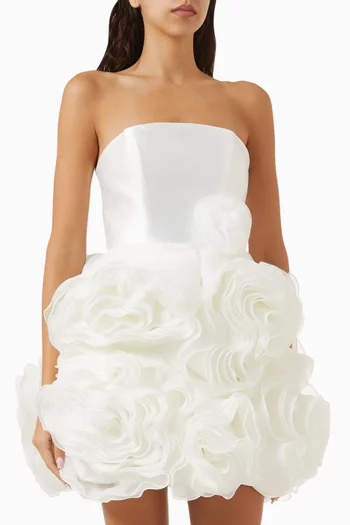 Floral-appliqué Mini Dress in Taffeta
