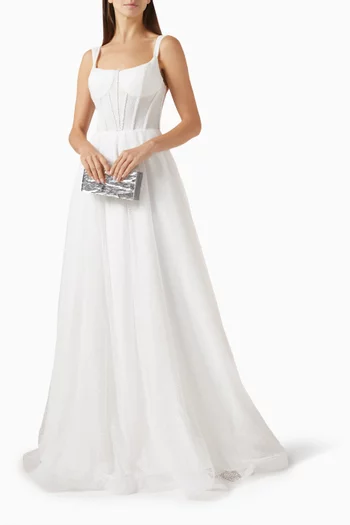 Embellished Bridal Corset Maxi Dress in Tulle