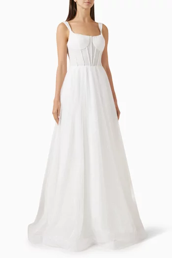 Embellished Bridal Corset Maxi Dress in Tulle