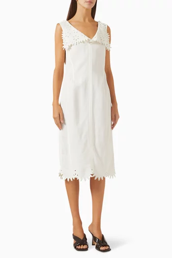 فستان متوسط الطول بتطريز إنجليزي فيسكوز حرير