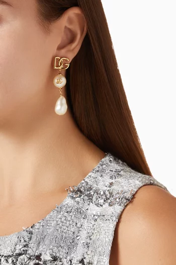 DG Pearl Clip Earrings in Metal