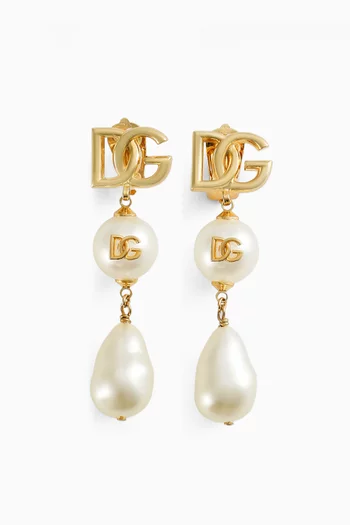 DG Pearl Clip Earrings in Metal