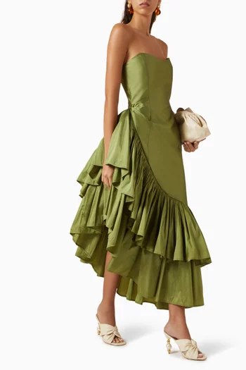 Peacock Ruffle-hem Dress in Taffeta
