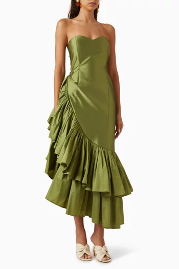 Peacock Ruffle-hem Dress in Taffeta