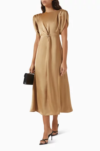 Coralie Gathered Dress in Silk