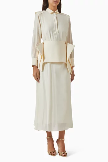 Ophelia Belted Dress in Crinkle Chiffon Crepe