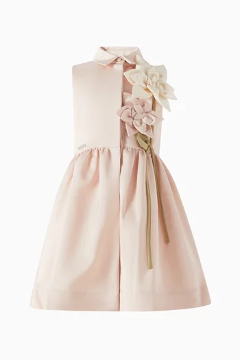 Floral-appliqué Shirt Dress