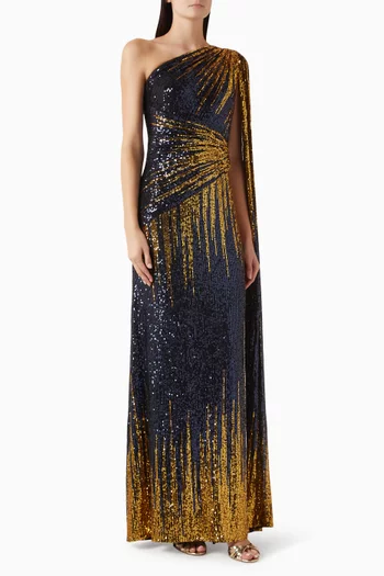 فستان بكتف مكشوف بألوان متدرجة