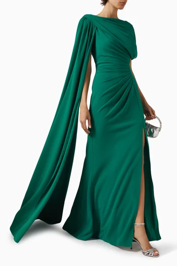 Acadia Shawl Draped Gown in Crepe