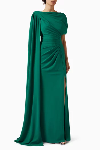 Acadia Shawl Draped Gown in Crepe