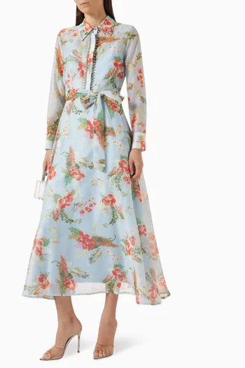 Floral-print Belted Midi Dress