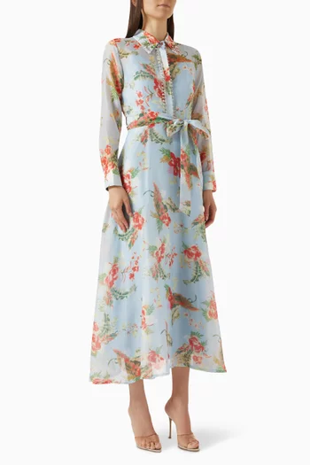 Floral-print Belted Midi Dress