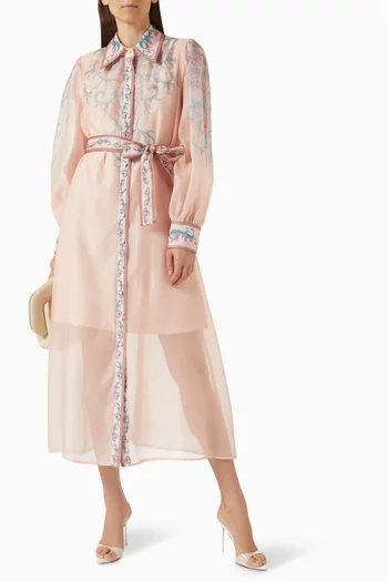 Printed Belted Midi Dress