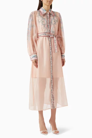 Printed Belted Midi Dress