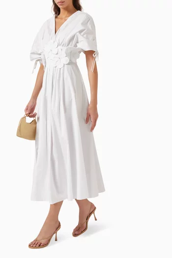 Floral Appliqué Midi Dress in Cotton