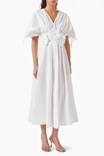 Floral Appliqué Midi Dress in Cotton