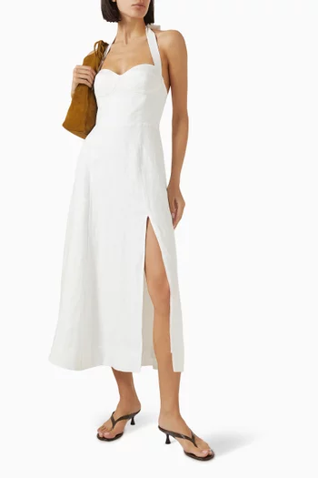 Tala Halterneck Slit Dress in Linen