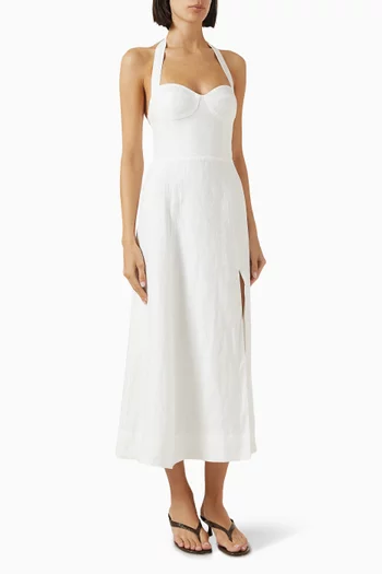 Tala Halterneck Slit Dress in Linen