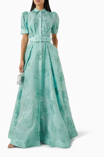 Benette Belted Brocade Gown