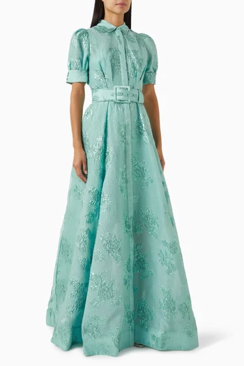 Benette Belted Brocade Gown