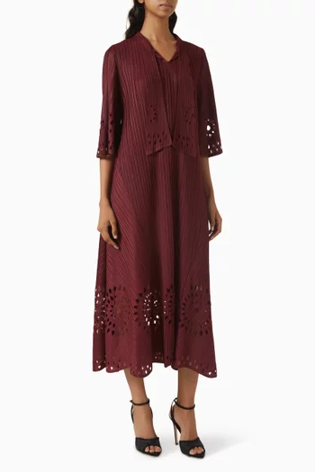 فستان ليونتين متوسط الطول بتطريزات مفرغة