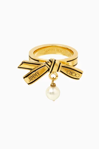JC Ribbon Pearl Ring in Gold-tone Brass