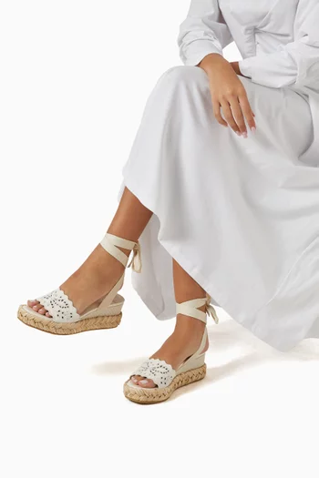 Arlee 60 Openwork Wedge Sandals in Leather & Canvas