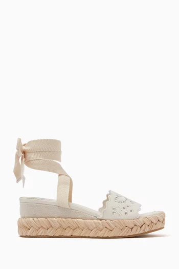 Arlee 60 Openwork Wedge Sandals in Leather & Canvas