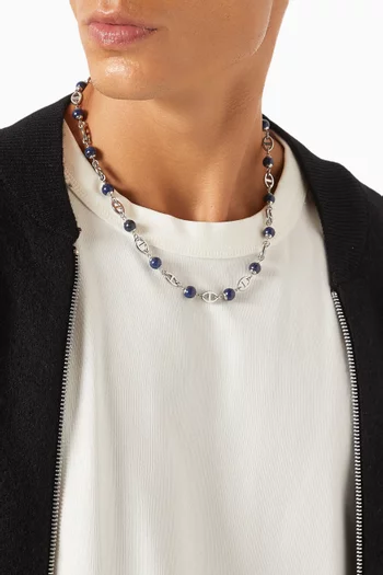 Lapis Beaded Necklace in Silver-plated Steel