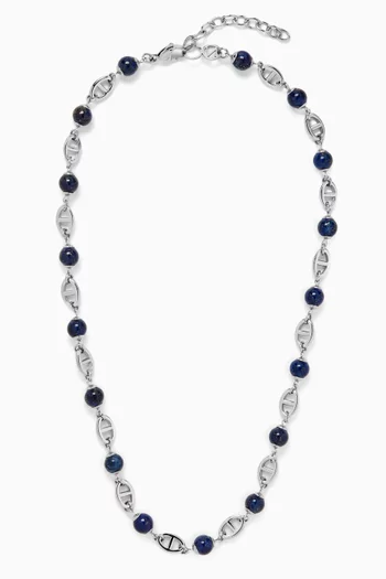 Lapis Beaded Necklace in Silver-plated Steel